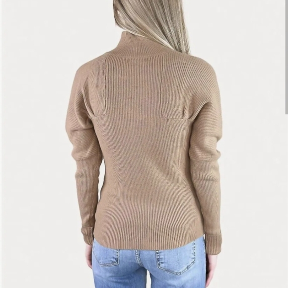 &merci NWT Women's Large Tan Long Sleeve Pullover Sweater Mock Neck Ribbed Soft - Picture 2 of 9